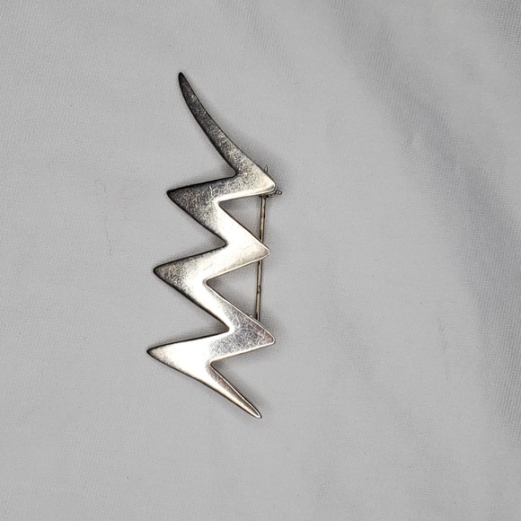 Vintage Sterling Silver Signed Stamped 925 Mexico ZigZag Lightning Brooch Brooch - Picture 2 of 9